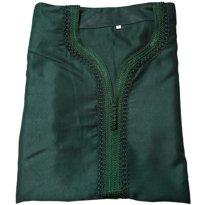 Moroccan Cotton Blend Dark Green 3 Quarter Sleeve Thobe Jubba Kandora Dishdasha (46)