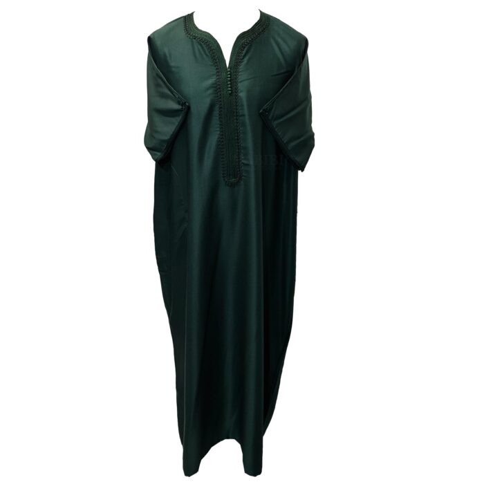 Moroccan Cotton Blend Dark Green 3 Quarter Sleeve Thobe Jubba Kandora Dishdasha (47)