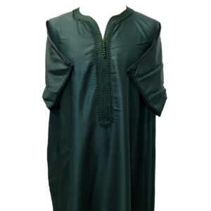 Moroccan Cotton Blend Dark Green 3 Quarter Sleeve Thobe Jubba Kandora Dishdasha (48)