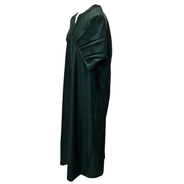 Moroccan Cotton Blend Dark Green 3 Quarter Sleeve Thobe Jubba Kandora Dishdasha (49)