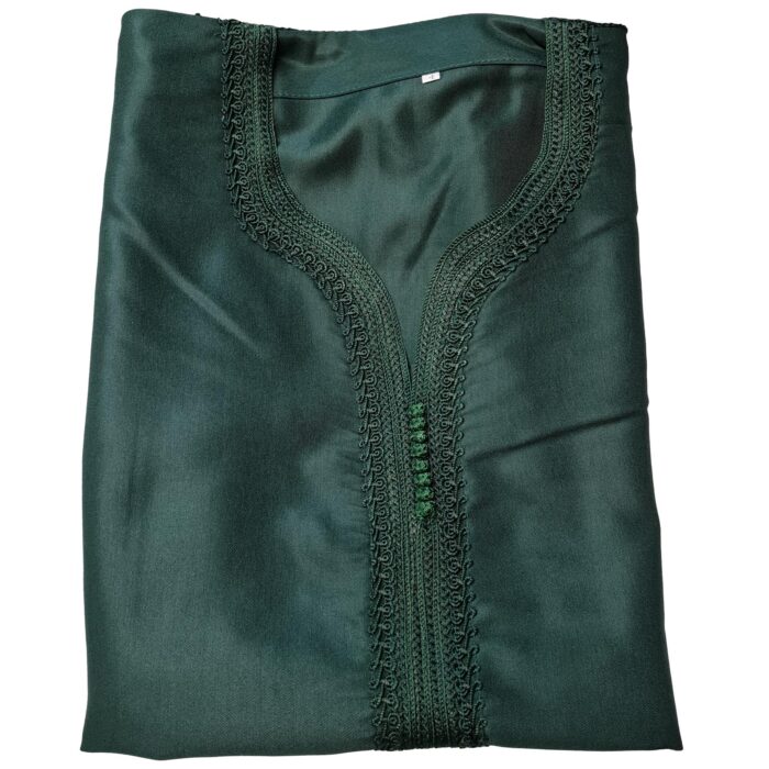 Moroccan Cotton Blend Dark Green 3 Quarter Sleeve Thobe Jubba Kandora Dishdasha (50)