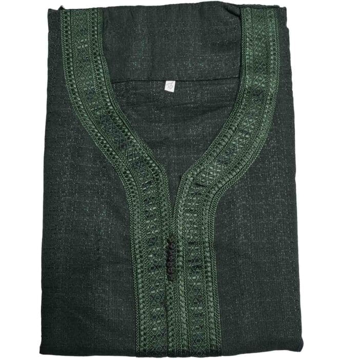 Moroccan Cotton Blend Dark Green 3 Quarter Sleeves Thobe Jubba Kandorah Dishdasha (1)