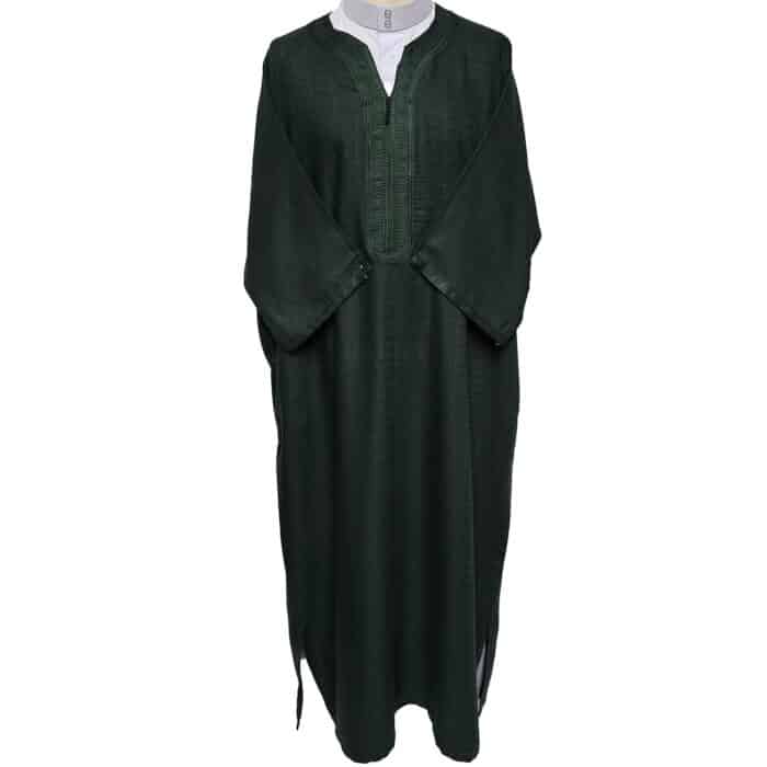 Moroccan Cotton Blend Dark Green 3 Quarter Sleeves Thobe Jubba Kandorah Dishdasha (2)