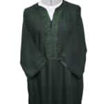 Moroccan Cotton Blend Dark Green 3 Quarter Sleeves Thobe Jubba Kandorah Dishdasha (3)