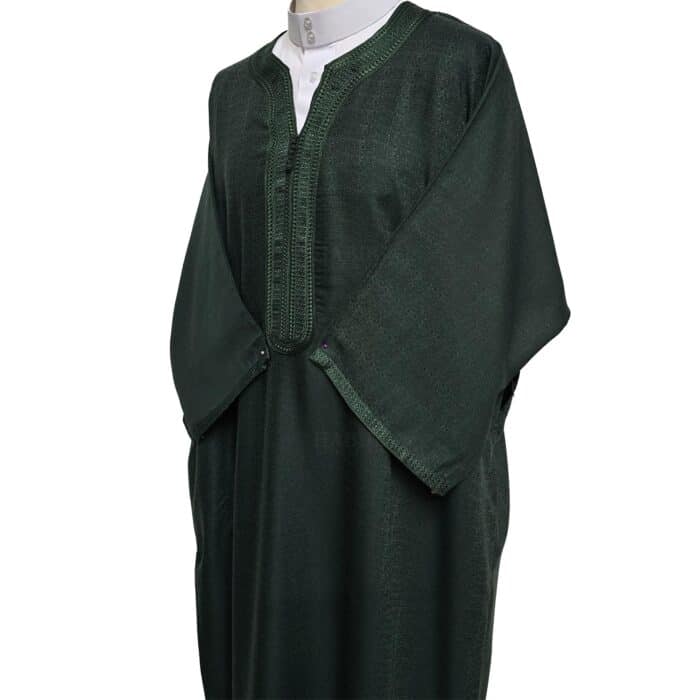 Moroccan Cotton Blend Dark Green 3 Quarter Sleeves Thobe Jubba Kandorah Dishdasha (4)