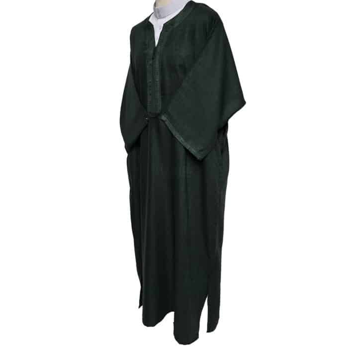 Moroccan Cotton Blend Dark Green 3 Quarter Sleeves Thobe Jubba Kandorah Dishdasha (5)