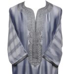 Moroccan Cotton Blend Grey 3 Quarter Sleeve Thobe Jubba Kandora Dishdasha(11)