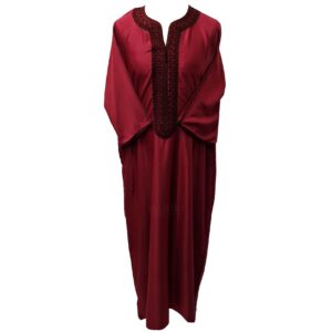 Moroccan Cotton Blend Maroon 3 Quarter Sleeve Thobe Jubba Kandora Dishdasha (8)