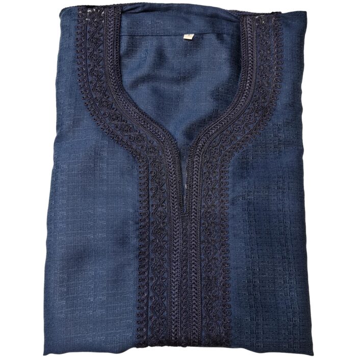 Moroccan Cotton Blend Navy 3 Quarter Sleeve Thobe Jubba Kandora Dishdasha (1)