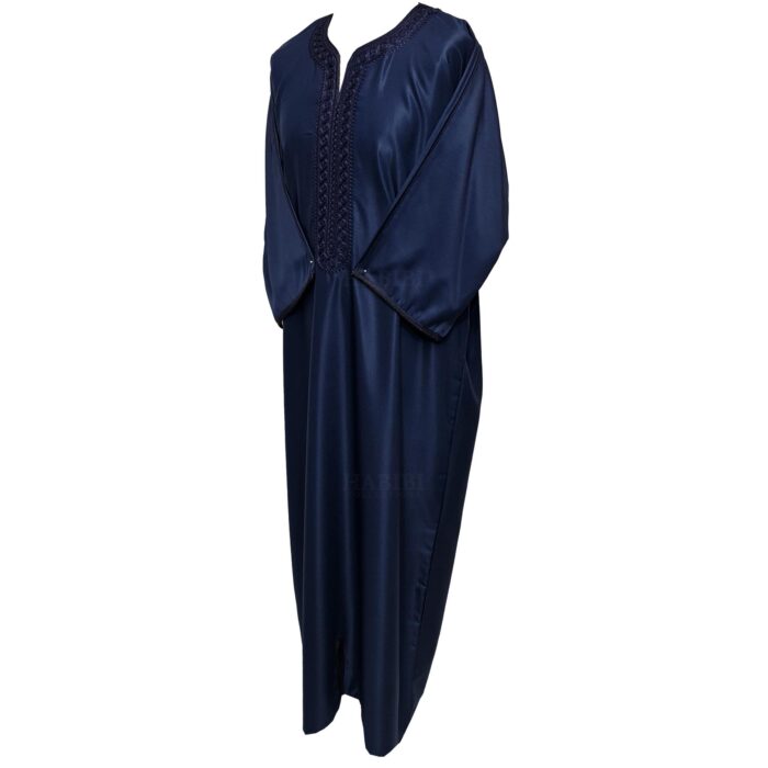 Moroccan Cotton Blend Navy 3 Quarter Sleeve Thobe Jubba Kandora Dishdasha (13)