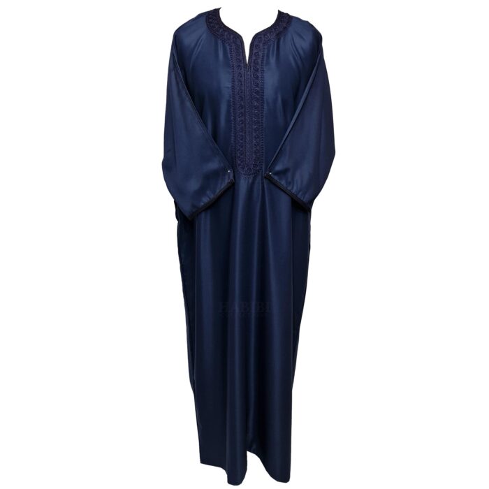 Moroccan Cotton Blend Navy 3 Quarter Sleeve Thobe Jubba Kandora Dishdasha (14)