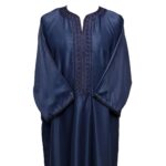 Moroccan Cotton Blend Navy 3 Quarter Sleeve Thobe Jubba Kandora Dishdasha (19)