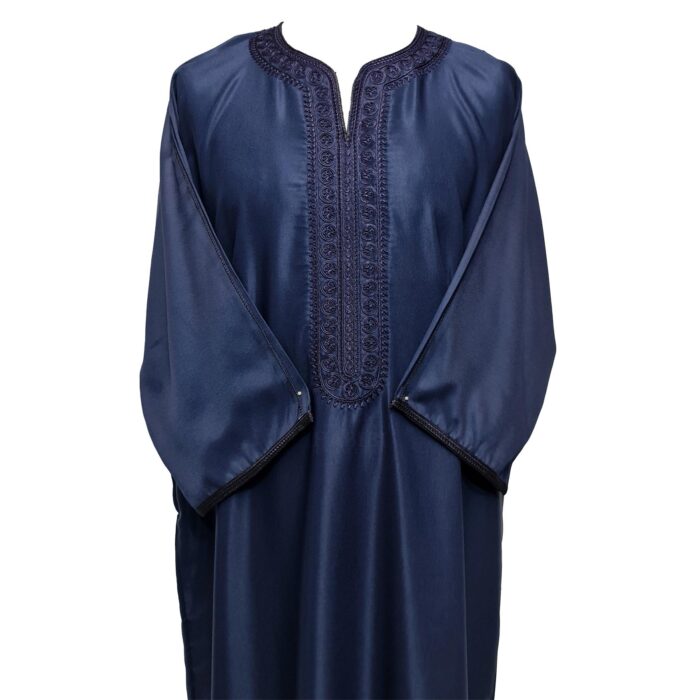 Moroccan Cotton Blend Navy 3 Quarter Sleeve Thobe Jubba Kandora Dishdasha (19)