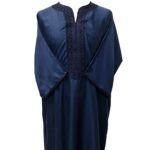 Moroccan Cotton Blend Navy 3 Quarter Sleeve Thobe Jubba Kandora Dishdasha (3)