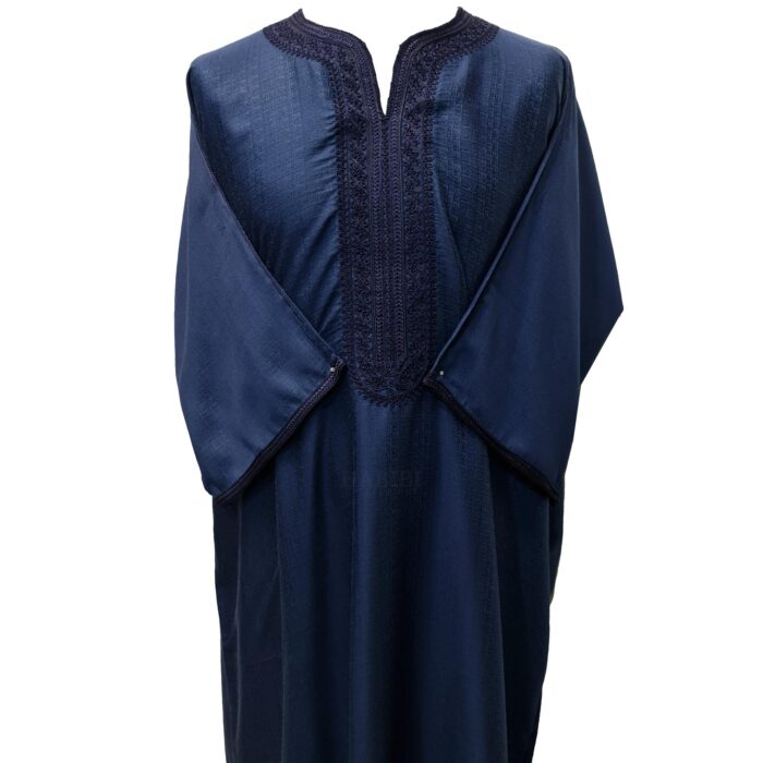 Moroccan Cotton Blend Navy 3 Quarter Sleeve Thobe Jubba Kandora Dishdasha (3)