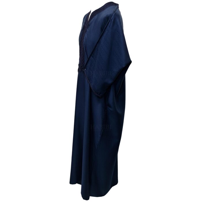 Moroccan Cotton Blend Navy 3 Quarter Sleeve Thobe Jubba Kandora Dishdasha (4)