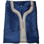 Moroccan Cotton Blend Navy Blue 3 Quarter Sleeve Thobe Jubba Kandora Dishdasha (1)