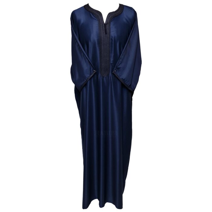 Moroccan Cotton Blend Navy Blue 3 Quarter Sleeve Thobe Jubba Kandora Dishdasha (13)