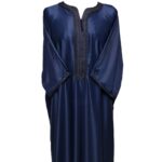 Moroccan Cotton Blend Navy Blue 3 Quarter Sleeve Thobe Jubba Kandora Dishdasha (14)