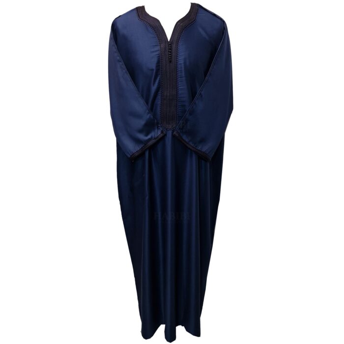 Moroccan Cotton Blend Navy Blue 3 Quarter Sleeve Thobe Jubba Kandora Dishdasha (19)