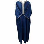 Moroccan Cotton Blend Navy Blue 3 Quarter Sleeve Thobe Jubba Kandora Dishdasha (2)