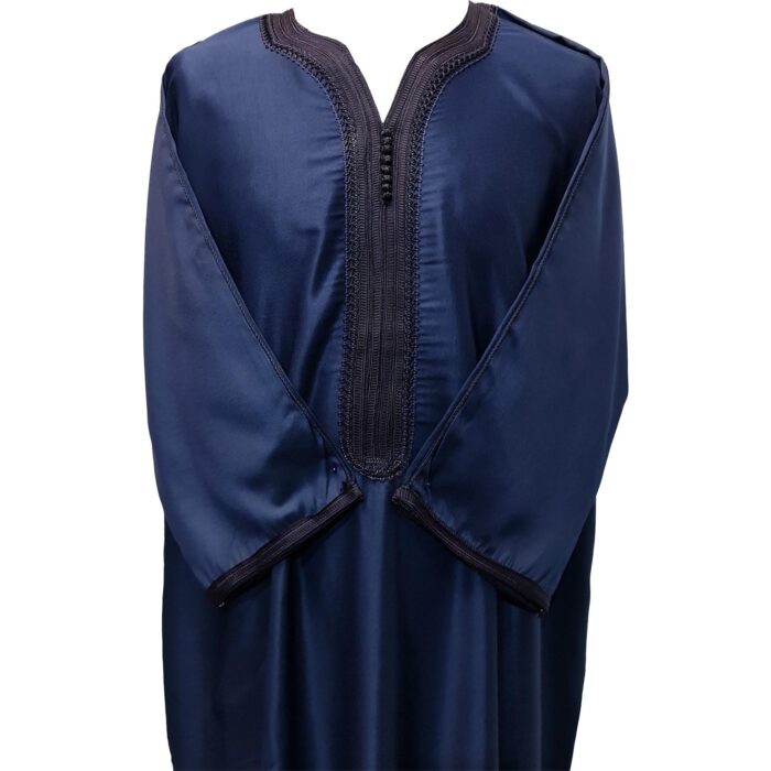 Moroccan Cotton Blend Navy Blue 3 Quarter Sleeve Thobe Jubba Kandora Dishdasha (20)