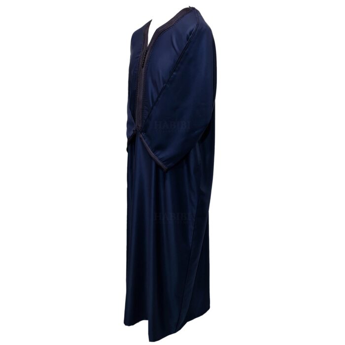 Moroccan Cotton Blend Navy Blue 3 Quarter Sleeve Thobe Jubba Kandora Dishdasha (21)