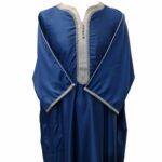Moroccan Cotton Blend Navy Blue 3 Quarter Sleeve Thobe Jubba Kandora Dishdasha (3)