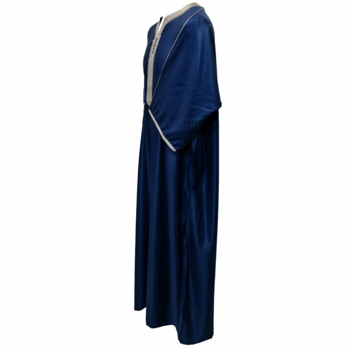Moroccan Cotton Blend Navy Blue 3 Quarter Sleeve Thobe Jubba Kandora Dishdasha (4)