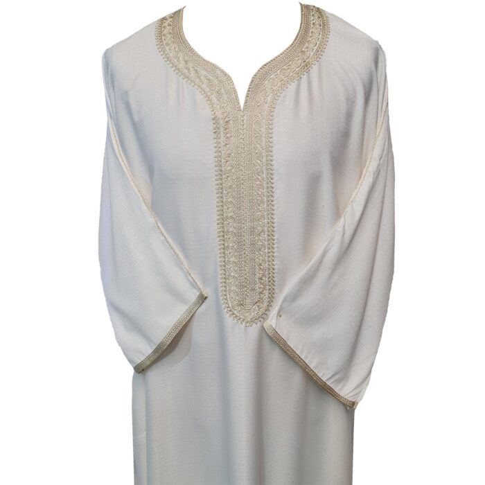 Moroccan Cotton Blend Off White Cream 3 Quarter Sleeve Thobe Jubba Kandora Dishdasha (19)