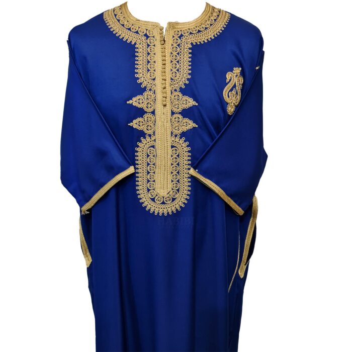 Moroccan Cotton Blend Royal Blue 3 Quarter Sleeve Thobe Jubba Kandora Dishdasha (14)