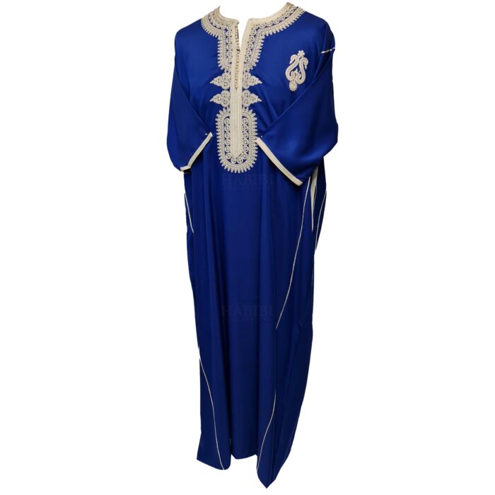 Moroccan Cotton Blend Royal Blue 3 Quarter Sleeve Thobe Jubba Kandora Dishdasha (25)