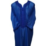 Moroccan Cotton Blend Royal Blue 3 Quarter Sleeve Thobe Jubba Kandora Dishdasha (43)