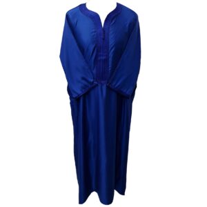 Moroccan Cotton Blend Royal Blue 3 Quarter Sleeve Thobe Jubba Kandora Dishdasha (6)