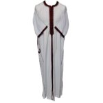 Moroccan Cotton Blend White Burgundy 3 Quarter Sleeve Thobe Jubba Kandora Dishdasha (14)