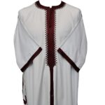Moroccan Cotton Blend White Burgundy 3 Quarter Sleeve Thobe Jubba Kandora Dishdasha (19)