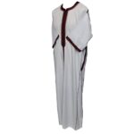Moroccan Cotton Blend White Burgundy 3 Quarter Sleeve Thobe Jubba Kandora Dishdasha (20)