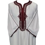 Moroccan Cotton Blend White Burgundy 3 Quarter Sleeve Thobe Jubba Kandora Dishdasha (22)