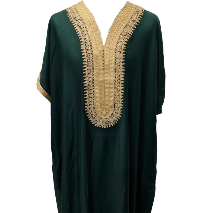 Moroccan Cotton Dark Green Short Sleeve Thobe Jubba Kandora Dishdasha (70)