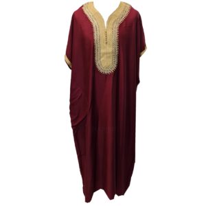 Moroccan Cotton Maroon Short Sleeve Thobe Jubba Kandora Dishdasha (65)