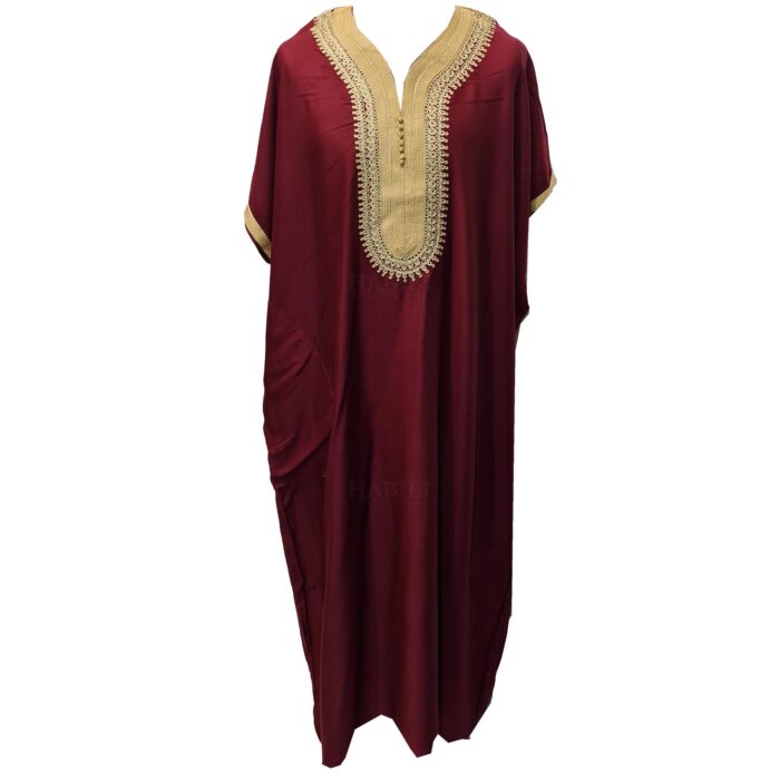 Moroccan Cotton Maroon Short Sleeve Thobe Jubba Kandora Dishdasha (65)
