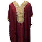 Moroccan Cotton Maroon Short Sleeve Thobe Jubba Kandora Dishdasha (66)