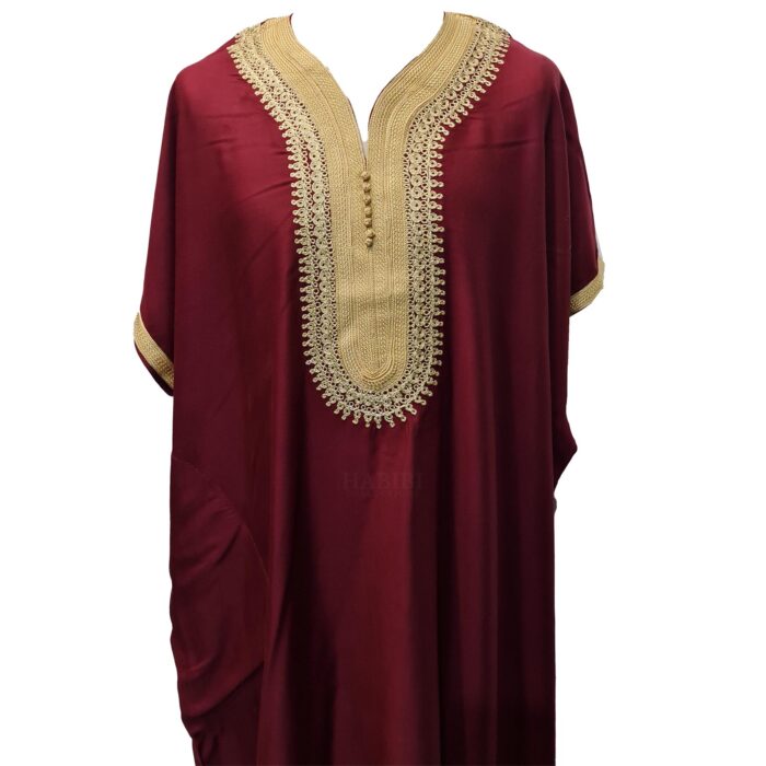 Moroccan Cotton Maroon Short Sleeve Thobe Jubba Kandora Dishdasha (66)