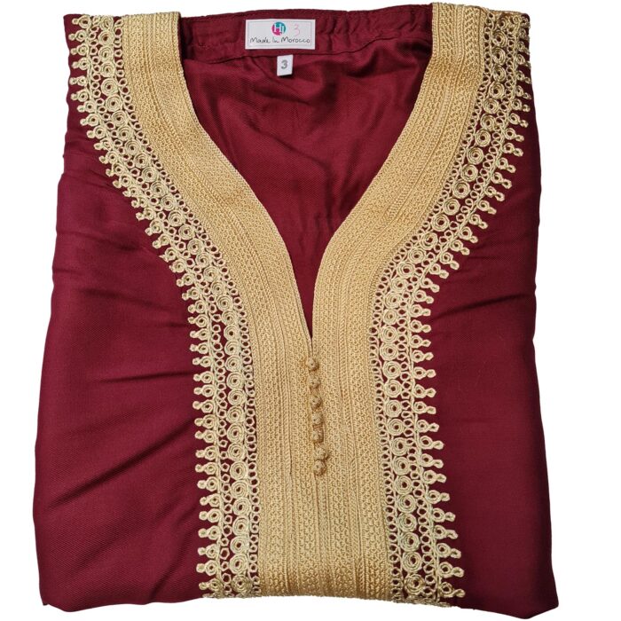 Moroccan Cotton Maroon Short Sleeve Thobe Jubba Kandora Dishdasha (9)