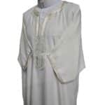 Moroccan Cotton Off White Cream 3 Quarter Sleeves Thobe Jubba Kandorah Dishdasha (1)