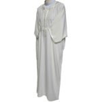 Moroccan Cotton Off White Cream 3 Quarter Sleeves Thobe Jubba Kandorah Dishdasha (2)