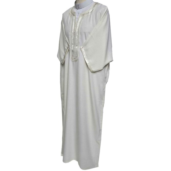 Moroccan Cotton Off White Cream 3 Quarter Sleeves Thobe Jubba Kandorah Dishdasha (2)