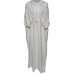 Moroccan Cotton Off White Cream 3 Quarter Sleeves Thobe Jubba Kandorah Dishdasha (3)