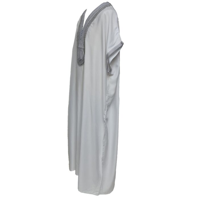 Moroccan Cotton White Short Sleeve Thobe Jubba Kandora Dishdasha (52)