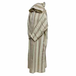 Moroccan Cream Beige Striped Cashmere Wool Blend Hooded Thobe Jubba Djellaba (18)